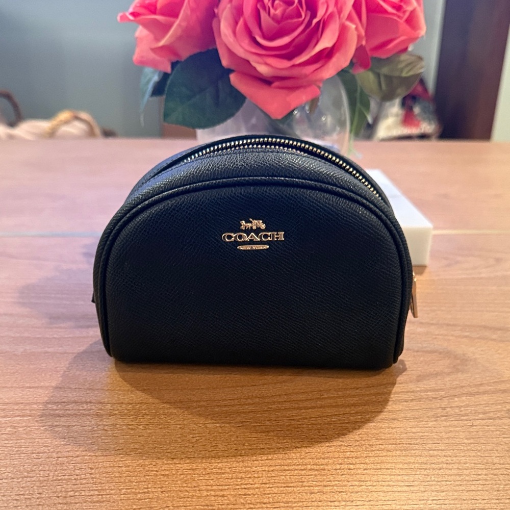 Coach Black Leather Dome Cosmetic Case